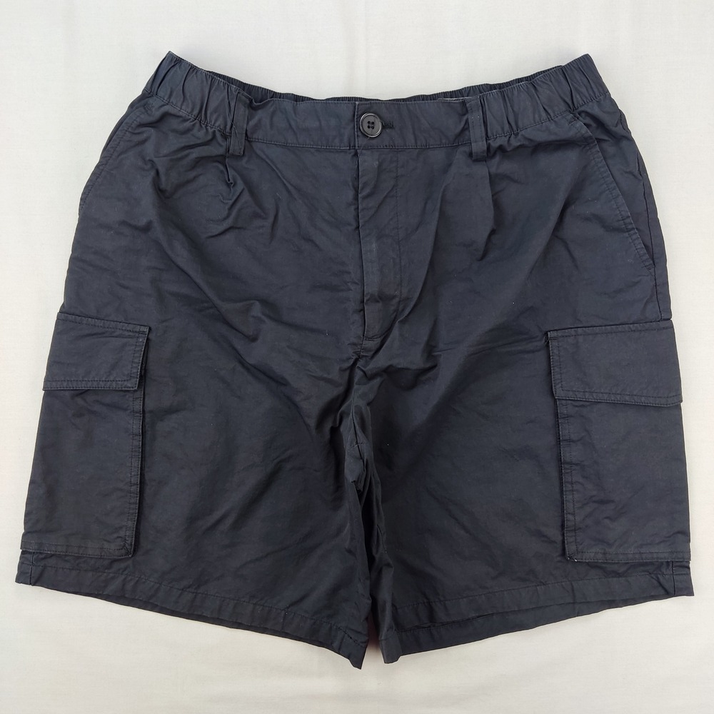 H&M Cargo Shorts Mens M Black Elastic Waist Cotton Blend Utility Pockets